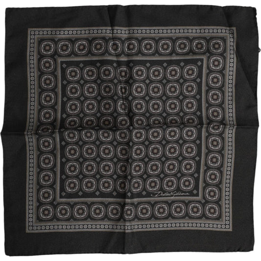 Dolce & Gabbana Black Silk Printed Square Men Foulard Scarf