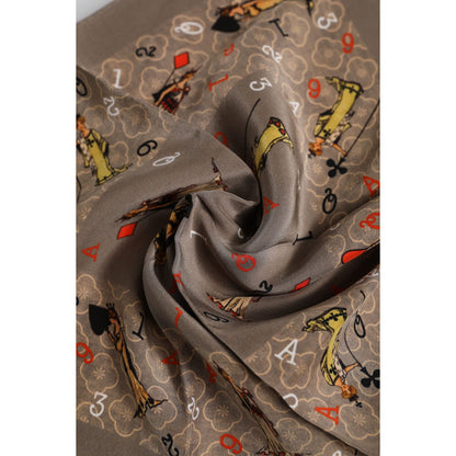 Dolce & Gabbana Brown Silk Printed Square Men Foulard Scarf