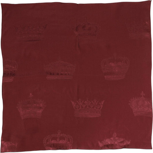 Dolce & Gabbana Maroon Silk Crown Square Men Foulard Scarf