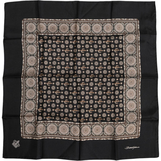 Dolce & Gabbana Black Brown Patterned Square Foulard Scarf