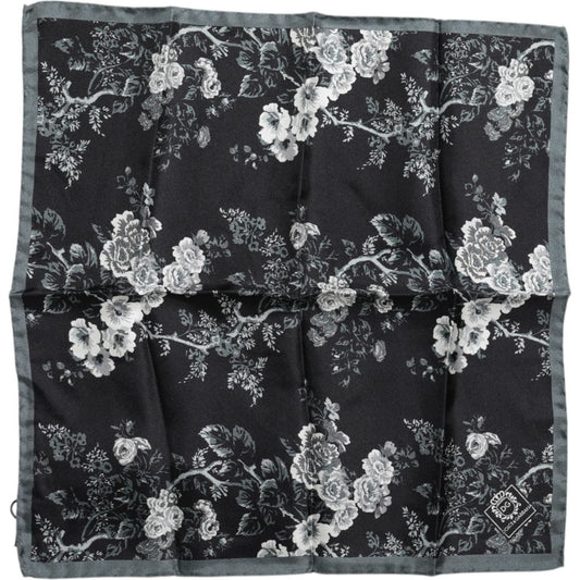 Dolce & Gabbana Black Floral Print Silk Square Foulard Scarf
