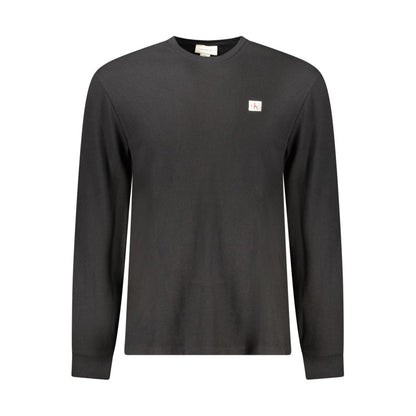 Calvin Klein Black Cotton Men Sweater, long-sleeved crew neck shirt with logo for modern sophistication and comfort.