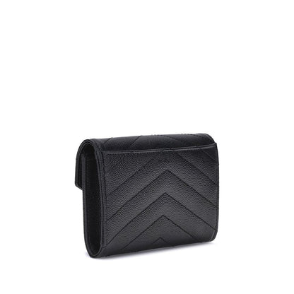 Saint Laurent Black Calf Leather Bos Taurus Wallet with stylish design and snap-button closure.
