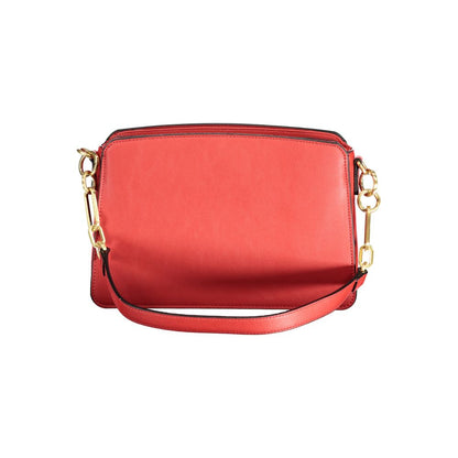 Mario Valentino Red Polyethylene Handbag with removable shoulder strap and gold accents.