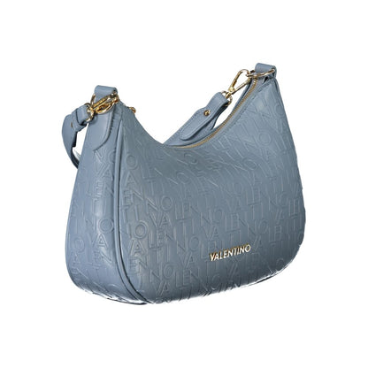 Mario Valentino Blue Polyethylene Handbag with removable shoulder handle and strap, featuring logo and zip closure.