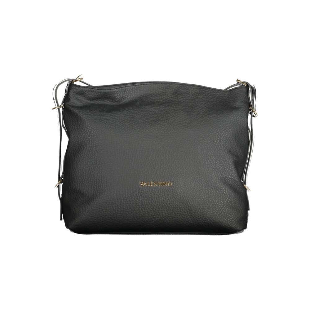 Alt Tag: Mario Valentino Black Polyethylene Handbag with adjustable shoulder handle, internal pockets, and zip closure