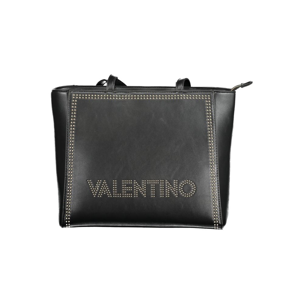 Mario Valentino Black Polyethylene Handbag with two handles, zip closure, and logo, featuring internal pockets and recycled material.