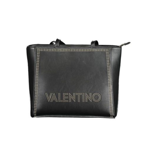 Mario Valentino Black Polyethylene Handbag with two handles, zip closure, and logo, featuring internal pockets and recycled material.