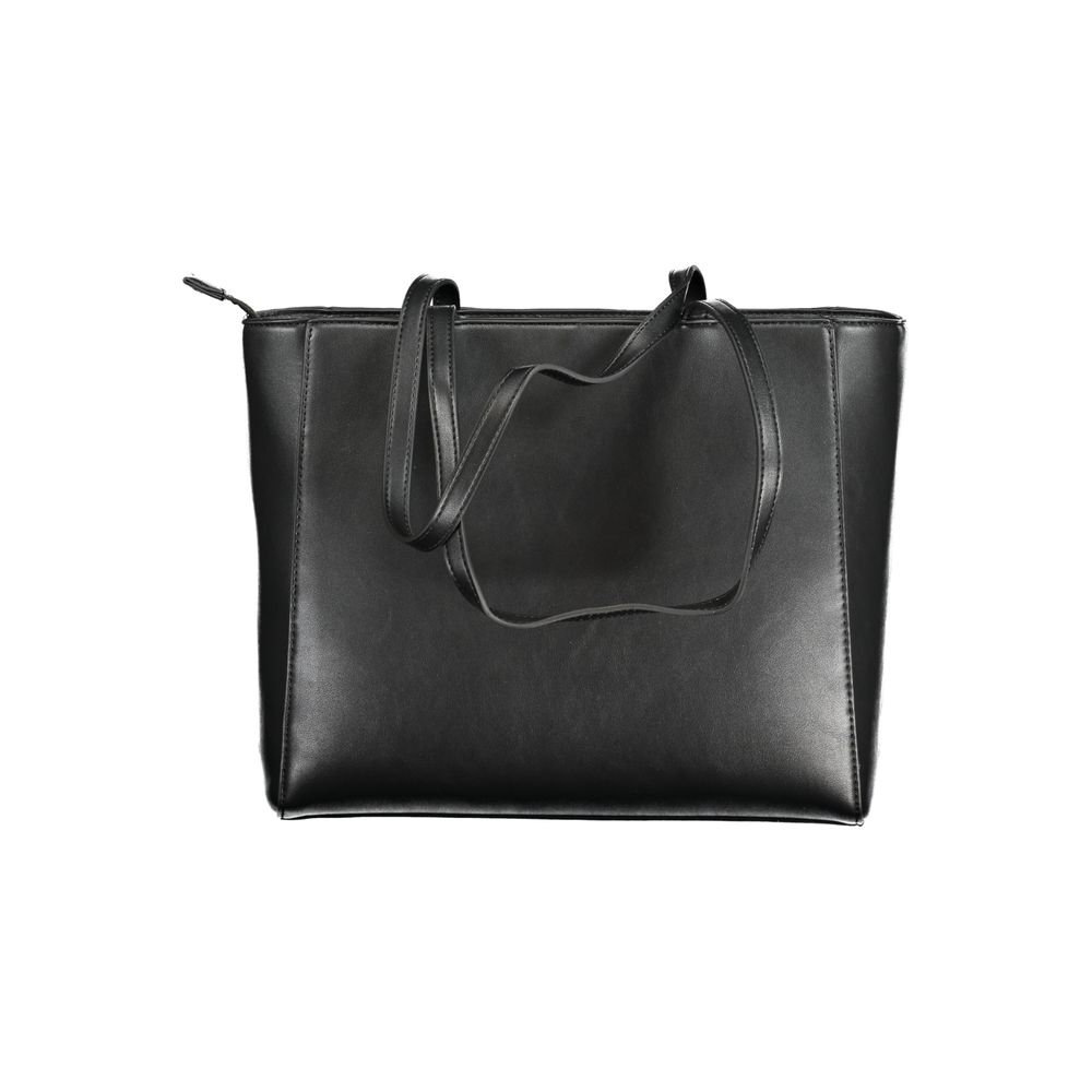 Mario Valentino Black Polyethylene Handbag with two handles, internal pocket, phone spaces, zip closure, contrasting details, and logo.