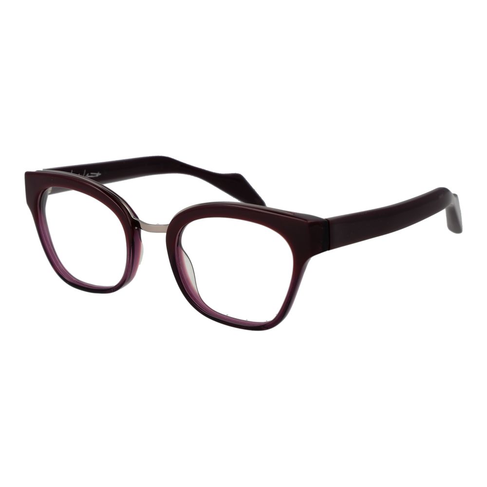 Yohji Yamamoto Purple Women Glasses Frame in full-rim acetate with butterfly style, showcasing demo lenses and a bold fashion design.