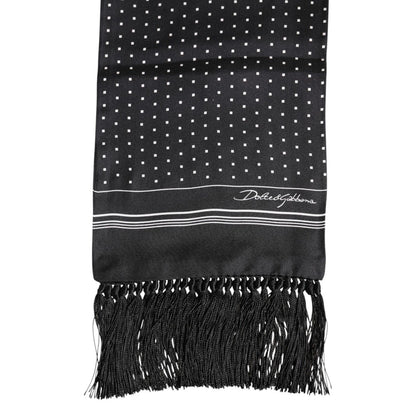 Dolce & Gabbana Black White Polka Dot Fringes Foulard Scarf