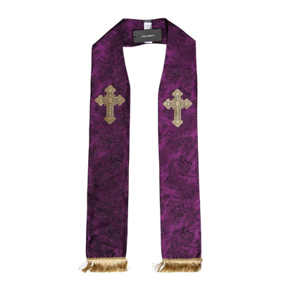 Dolce & Gabbana Purple Silk Fringes Cross Men Foulard Scarf