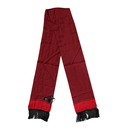 Dolce & Gabbana Red Dotted Silk Fringes Men Foulard Scarf