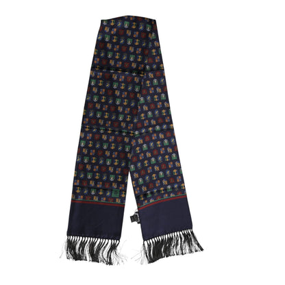 Dolce & Gabbana Blue Silk Printed Fringes Foulard Scarf