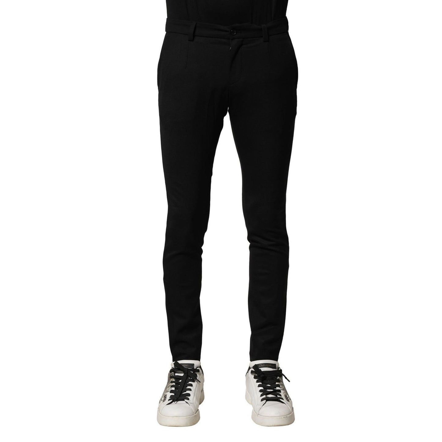 Dolce & Gabbana Black Wool Men Skinny Mid Waist Pants