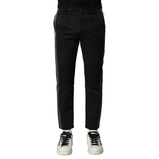 Dolce & Gabbana Black Gray Cotton Tapered Men Pants