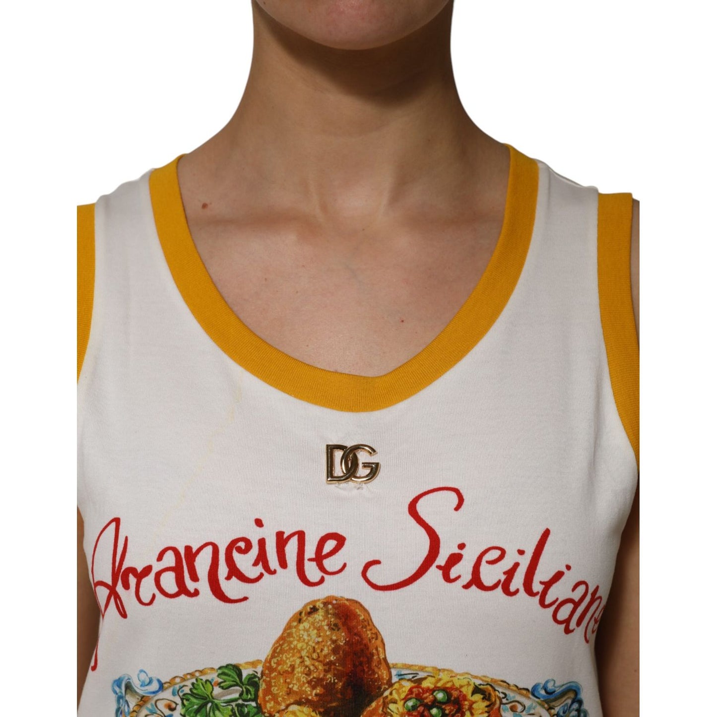Dolce & Gabbana White Araneine Siciliane Sleeveless Tank Top