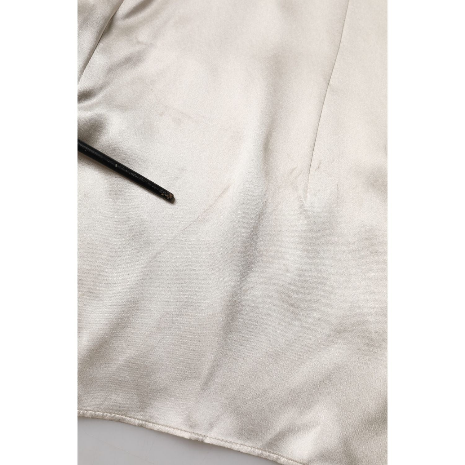 Dolce & Gabbana Beige Satin Silk Collared Long Sleeves Top