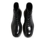 Dolce & Gabbana Black Leather Logo Ankle Boots Lace Up Shoes MV7390-41
