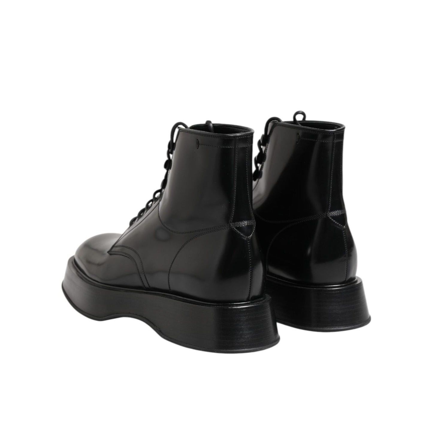 Dolce & Gabbana Black Leather Logo Ankle Boots Lace Up Shoes MV7390-41