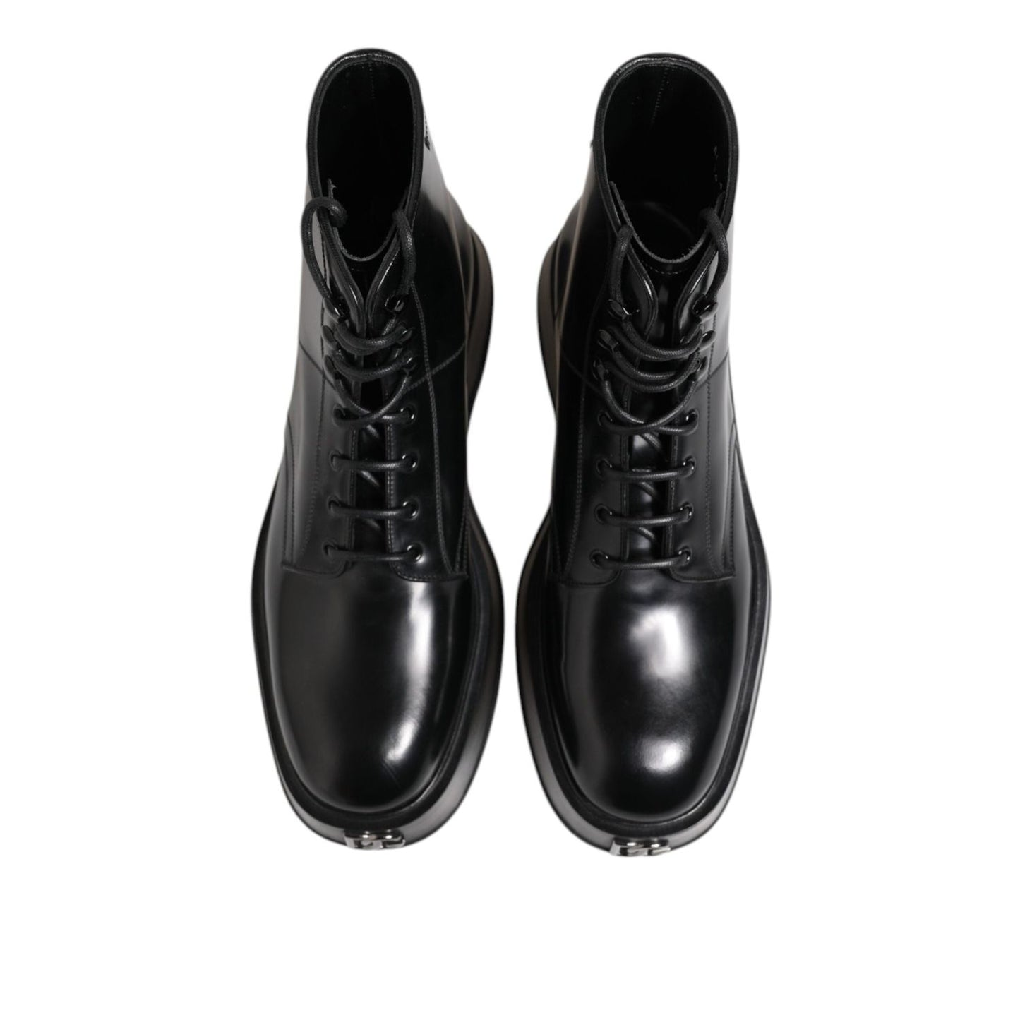 Dolce & Gabbana Black Leather Logo Ankle Boots Lace Up Shoes MV7391-42