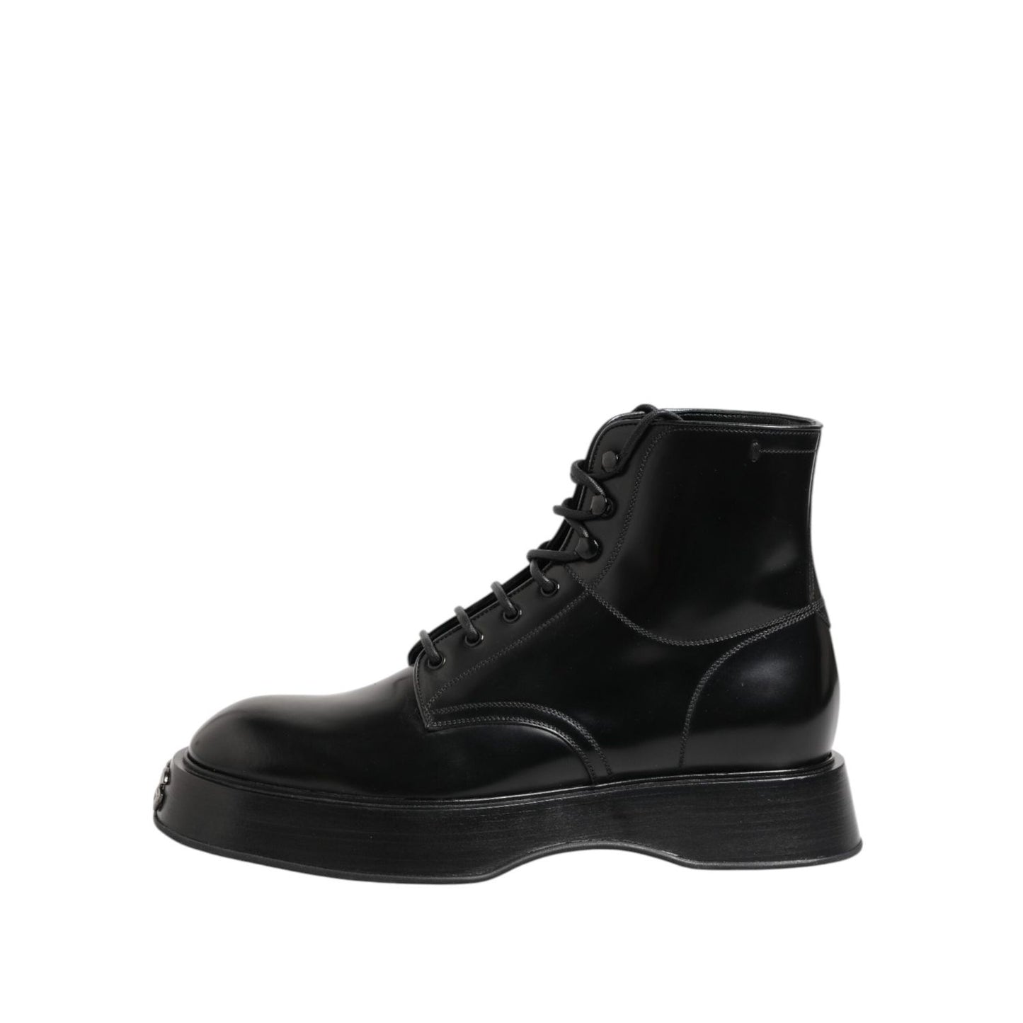 Dolce & Gabbana Black Leather Logo Ankle Boots Lace Up Shoes MV7391-42