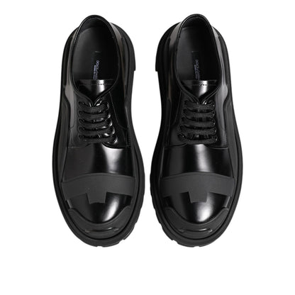 Dolce & Gabbana Black Patent Leather Trekking Derby Shoes