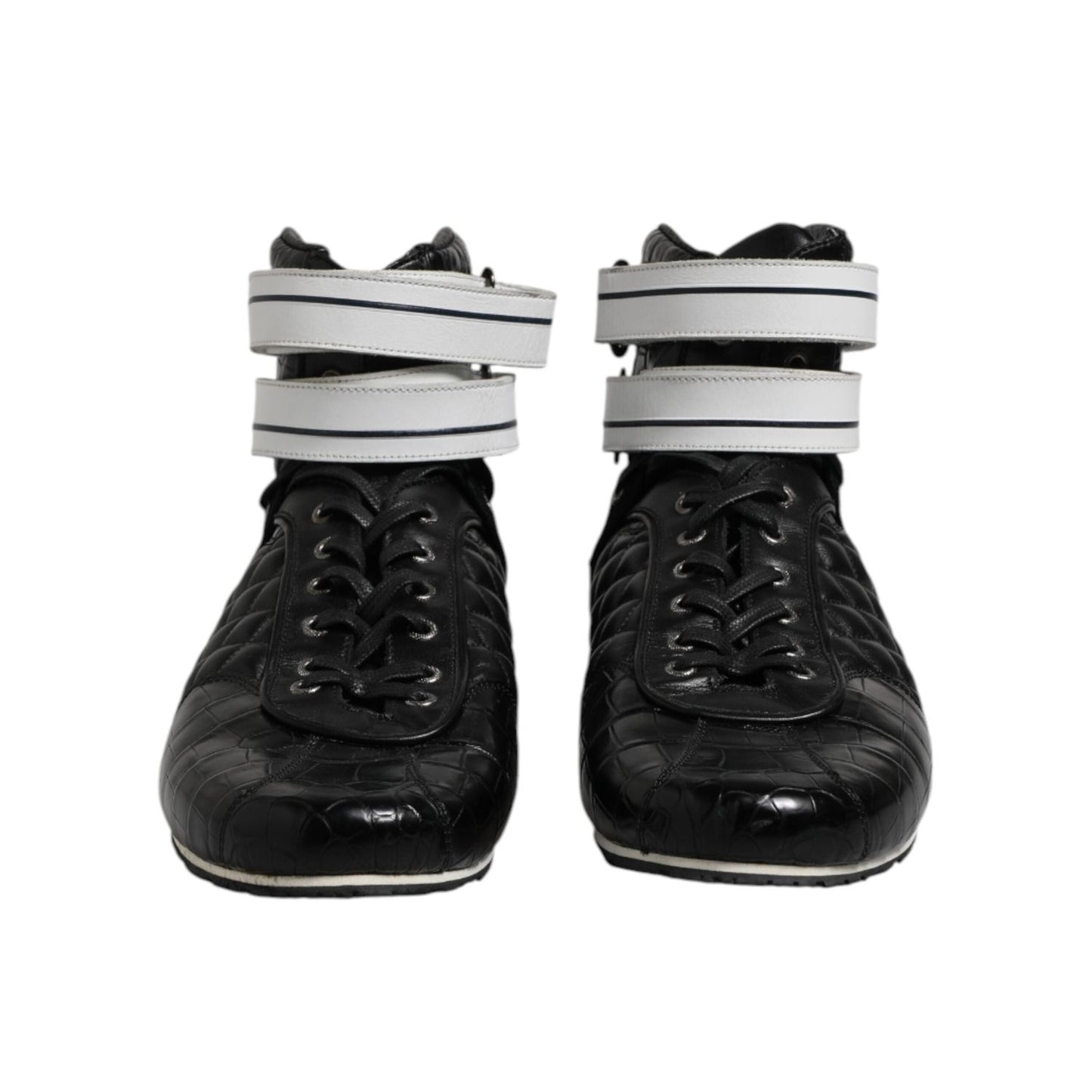Dolce & Gabbana Black Quilted Leather Lace Up Sneakers Shoes MV7407-44