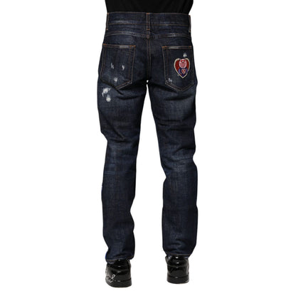 Dolce & Gabbana Dark Blue Tattered Skinny Denim Jeans