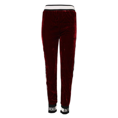 Dolce & Gabbana Red Viscose DG Logo Mid Waist Pants