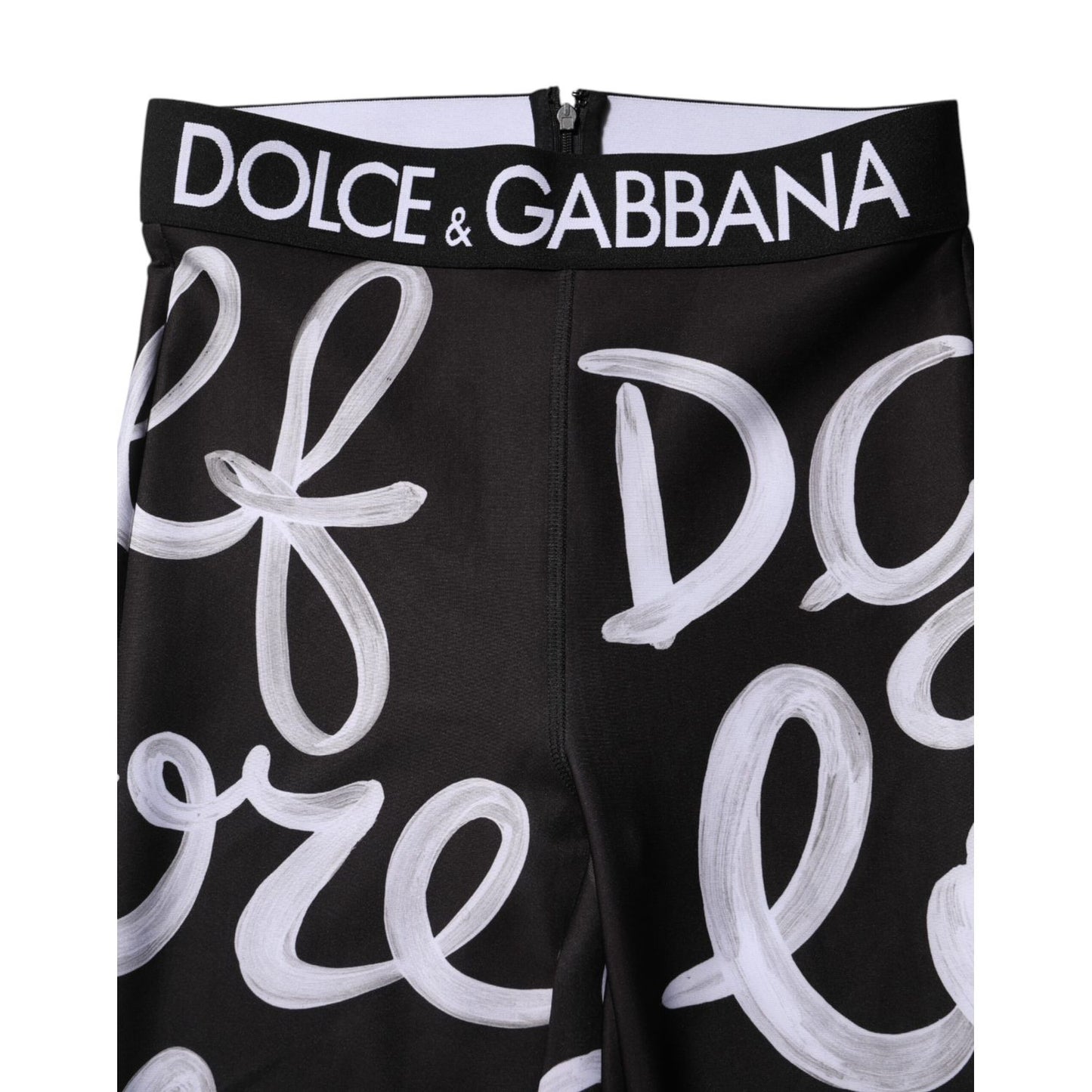 Dolce & Gabbana Black Polyester Logo Print Mid Waisted Pants