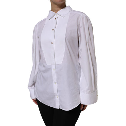 Dolce & Gabbana White Cotton Long Sleeves Formal Top Shirt