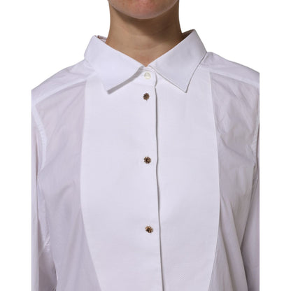 Dolce & Gabbana White Cotton Long Sleeves Formal Top Shirt