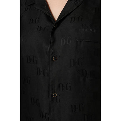 Dolce & Gabbana Black Silk DG Embroidery Long Sleeves Top