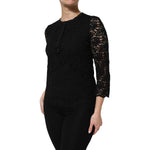 Dolce & Gabbana Black Nylon Lace Long Sleeve Blouse Top TSH906999-42