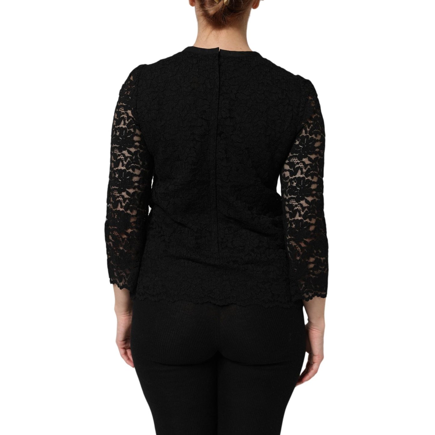 Dolce & Gabbana Black Nylon Lace Long Sleeve Blouse Top TSH906999-42