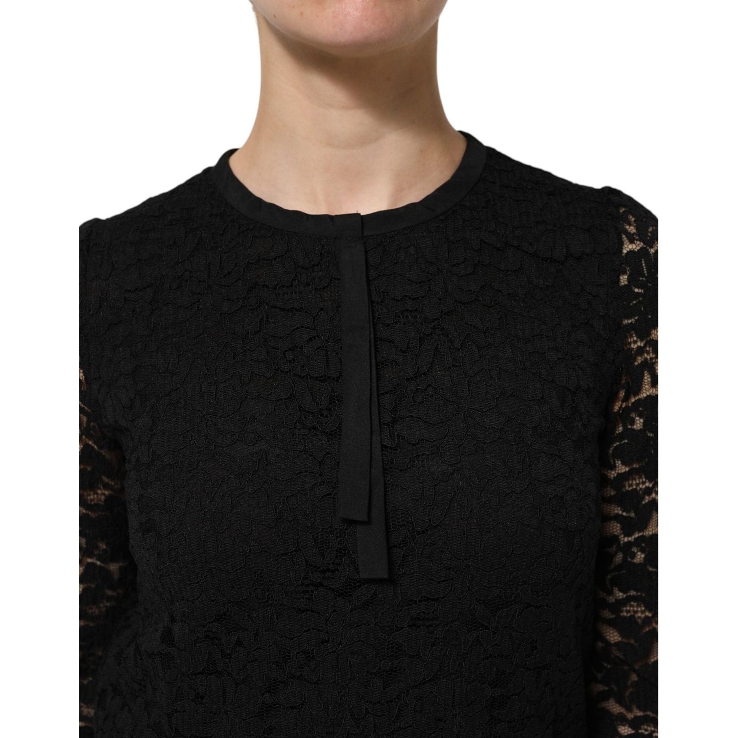 Dolce & Gabbana Black Nylon Lace Long Sleeve Blouse Top TSH906999-42