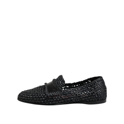 Dolce & Gabbana Black Woven Leather Slip On Loafers Men Shoes