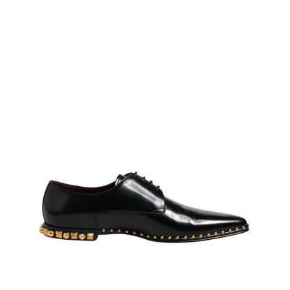 Dolce & Gabbana Black Leather Studded Derby Men Dress Shoes
