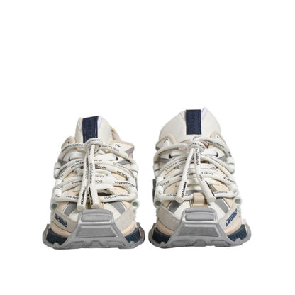 Front view of Dolce & Gabbana Multicolor Space Low Top Men Sneakers Shoes with lace-up closure and logo details.