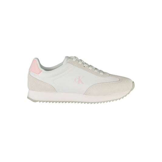 Calvin Klein White Leather Women Sneaker with pink accents and logo, showcasing modern athletic design and comfort features