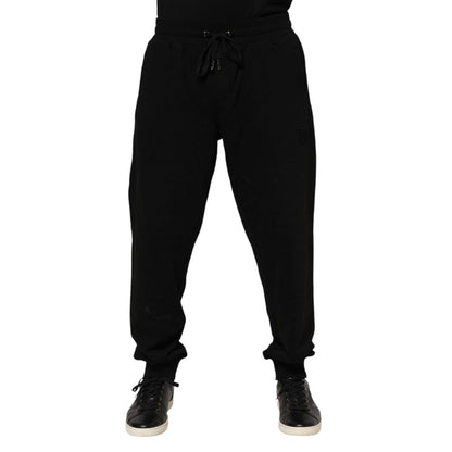 Dolce & Gabbana Black Cotton Logo Tape Men Jogger Pants