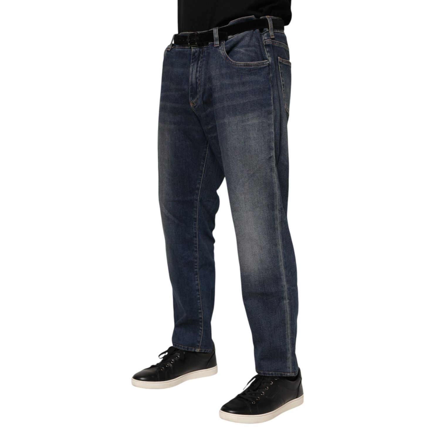 Dolce & Gabbana Blue Cotton Logo Plaque Slim Denim Jeans