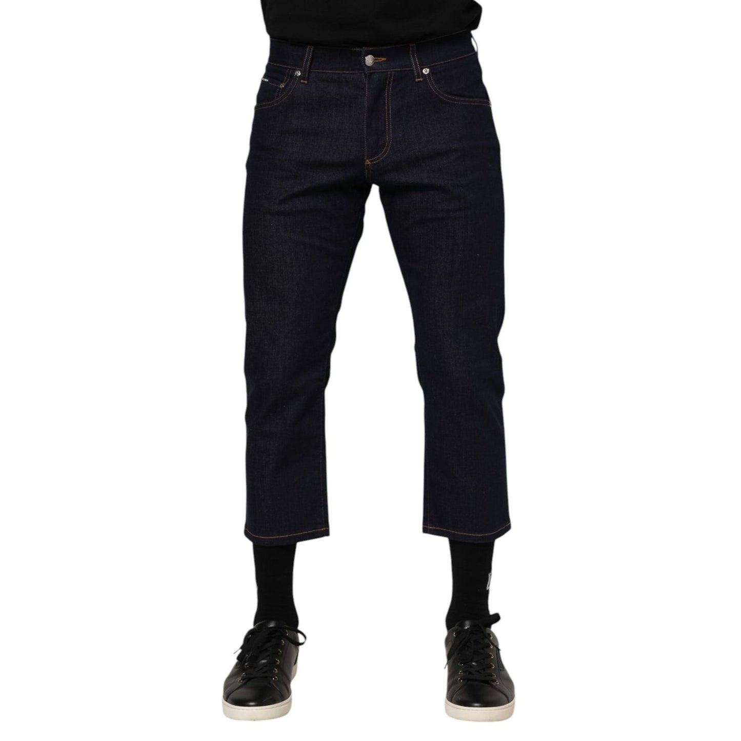 Dolce & Gabbana Dark Blue Cotton Logo Slim Fit Men Denim Jeans