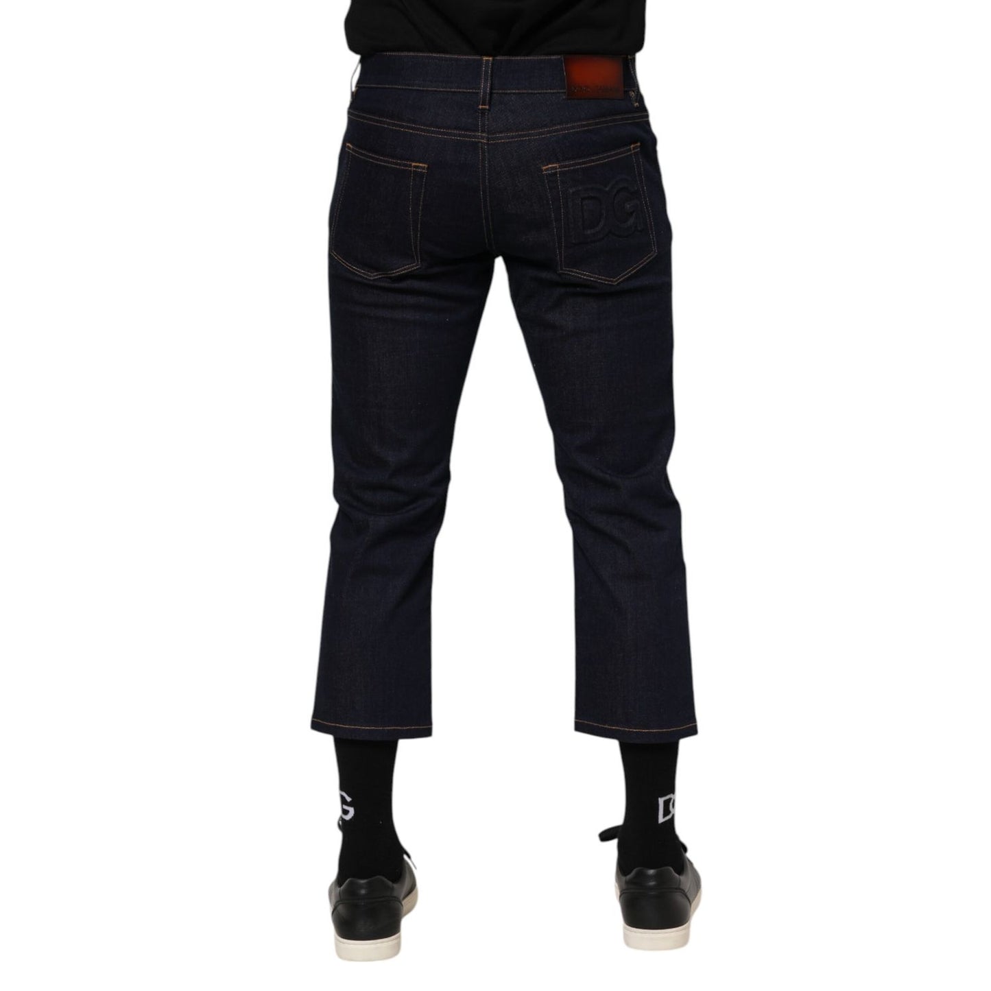 Dolce & Gabbana Dark Blue Cotton Logo Slim Fit Men Denim Jeans