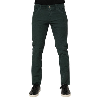 Dolce & Gabbana Green Cotton Corduroy Skinny Pants