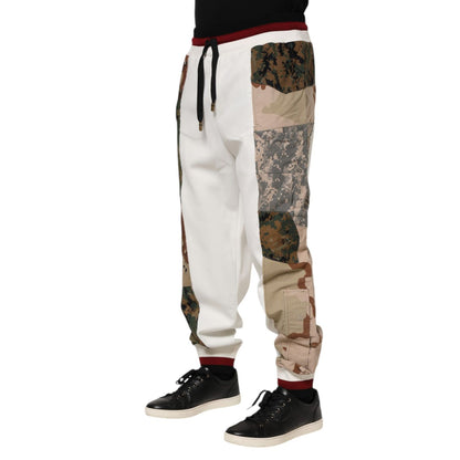 Dolce & Gabbana White Patchwork Mens Jogger Pants
