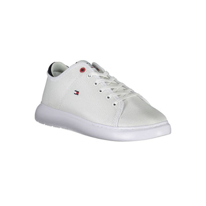 Tommy Hilfiger White Polyester Sneaker with laces, contrasting details, and logo, made from 95% recycled polyester.