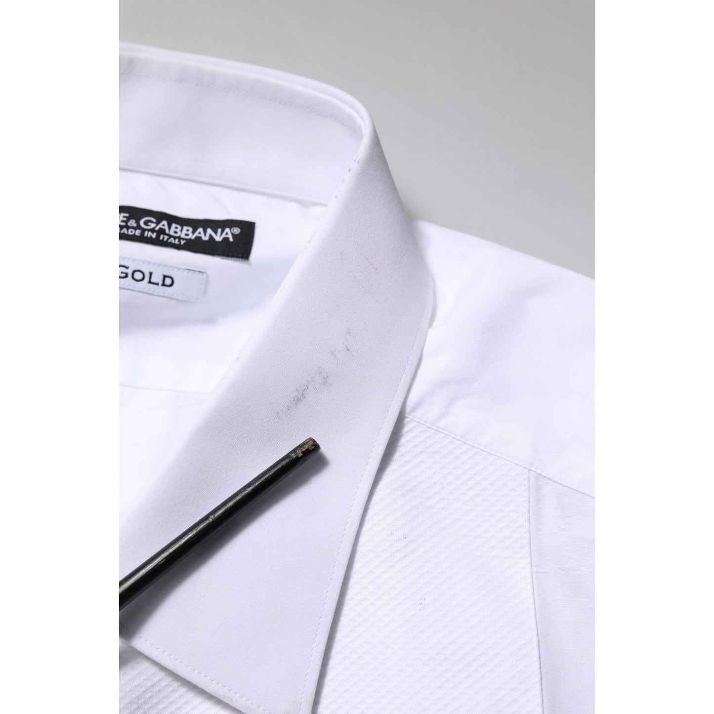 Dolce & Gabbana White Bib Cotton Poplin GOLD Formal Shirt TSH90586-44