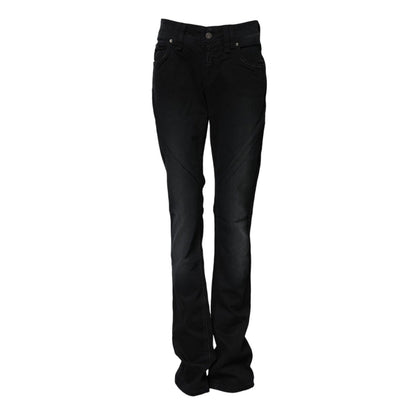 John Galliano Black Cotton Mid Waist Tapered Denim Jeans